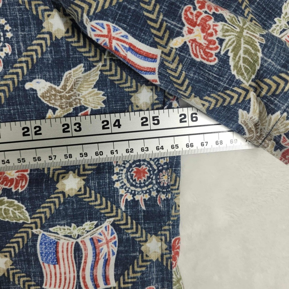 Reyn Spooner Dietrich Varez 1/4 Button Up Shirt Men's XL Blue Eagle Floral Flags - Picture 2 of 8